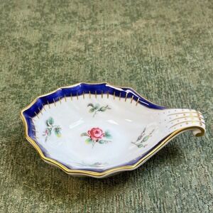 Richard Ginori Pittoria Italy Porcelain Nut Dish Cobalt Blue Gold Gilt Rose 4.5"